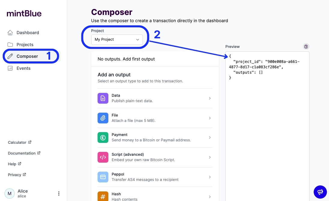 Select your project mintBlue Composer