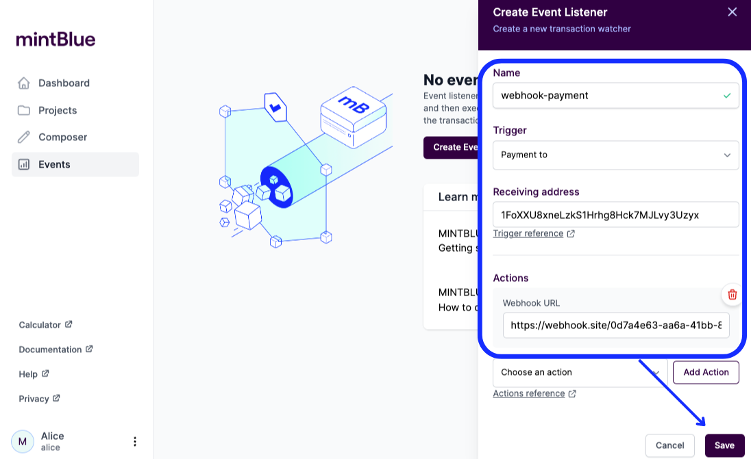 Define a webhook event listener